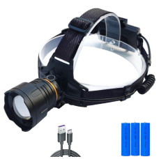 Фонарь налобный 8078-P360, 3x18650, ЗУ Type-C, zoom, Box