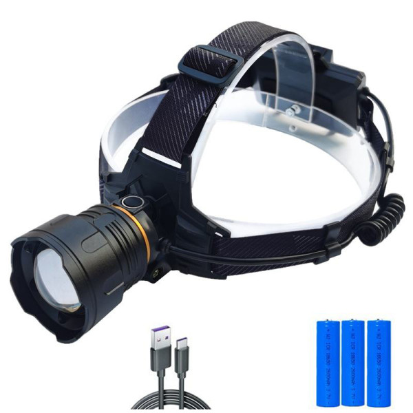 Ліхтар налобний 8078-P360, 3x18650, ЗУ Type-C, zoom, Box