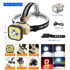 Фонарь налобный 826XS-XPE+8COB(White+Red), Motion Sensor, 1x18650, вело крепление, ЗУ Type-C, Box