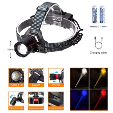 Фонарь налобный 8505 WHITE LASER LED PM10-4TG (White+Yelloe+Blue+Red), 2x18650, ЗУ Type-C, zoom, Box