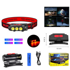 Ліхтар налобний BL-2119C-3COB(White+Red), 1х18650, ЗУ Type-C, Box