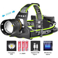 Ліхтар Налобний BL-A14-3-P90 Power Bank 3x18650 Zoom ЗП Type-C Box Ліхтар Налобний BL-A14-3-P90 Power Bank 3x18650 Zoom ЗП Type-C Box
