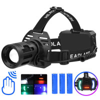 Фонарь налобный CARBON BL-2322-TG+3LED(white+red+blue+green), Motion Sensor, 3x18650, ЗУ Type-C, zoom