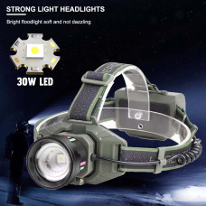 Фонарь налобный NIGHT VISION FLUORESCENCE 8098-TG, IPX4, 2x18650, ЗУ Type-C, zoom, Box