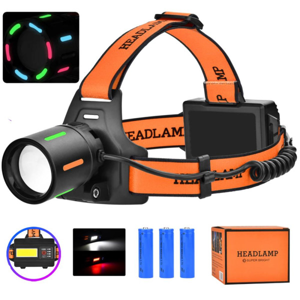 Ліхтар Налобний NIGHT VISION FLUORESCENCE BL-T67-TG+COB White+Red 3x18650 1 Режим Power Bank ЗП Type-C Zoom