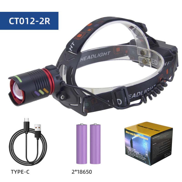 Ліхтар налобний NIGHT VISION FLUORESCENCE CT012-2R-TG, 2x18650, ЗУ Type-C, zoom, Box