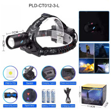 Фонарь налобный NIGHT VISION FLUORESCENCE CT012-3L-TG, 3x18650, ЗУ Type-C, zoom, Box