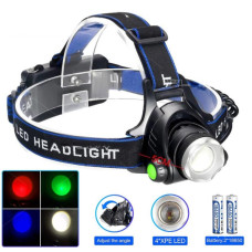 Фонарь налобный PLD-V9-F-4XPE(RGB), 2x18650, ЗУ Type-C, zoom, Box