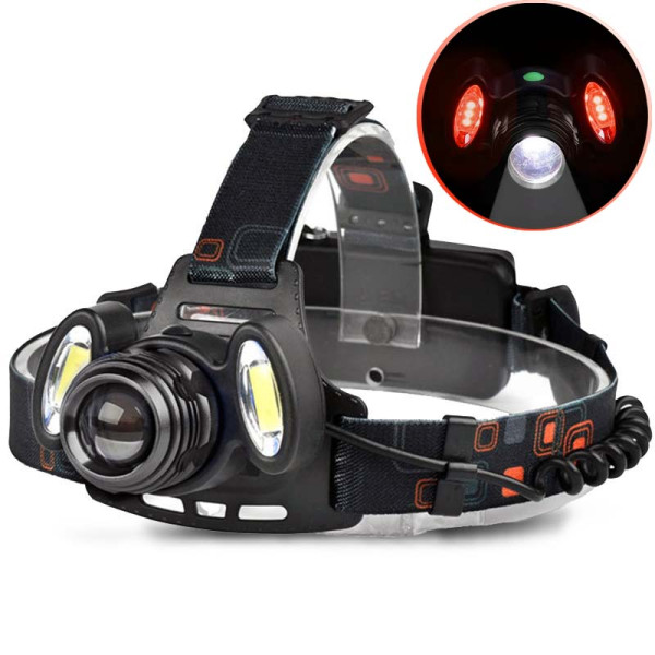 Ліхтар налобний Police 2117-T6+2COB(Red), 2x18650, zoom, ЗУ microUSB, Box