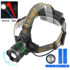 Ліхтар налобний Police 2188-2XPE (white+red), 2х18650, signal light, zoom, ЗУ mircoUSB, Box