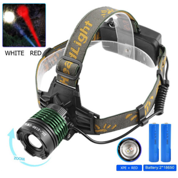 Ліхтар налобний Police 2188-2XPE (white+red), 2х18650, signal light, zoom, ЗУ mircoUSB, Box