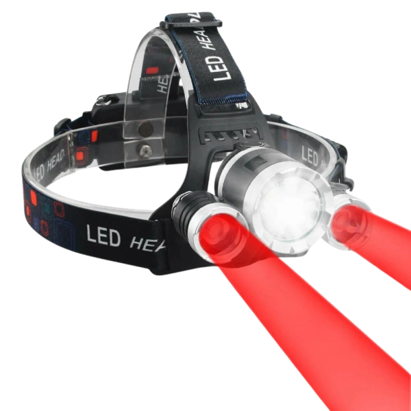 Ліхтар налобний Police 3000-T6+2XPE(Red), 2x18650, signal light, ЗУ Type-C, Box