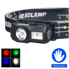 Фонарь налобный  T131-XPE+3SMD(red+green+blue+UV), Motion Sensor, Li-Ion аккум, магнит, клипса, ЗУ Type-C, Box