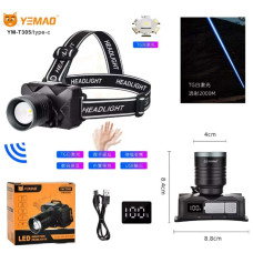 Фонарь налобный YEMAO YM-T305 TG 30W, Motion Sensor , Li-Ion аккумулятор, ЗУ Type-C, zoom