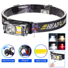 Налобний ліхтар YY-19B-3SMD+2COB(White+Yellow+Red), датчик руху, Li-Ion акумулятор, заряджання Type-C, магніт, коробка