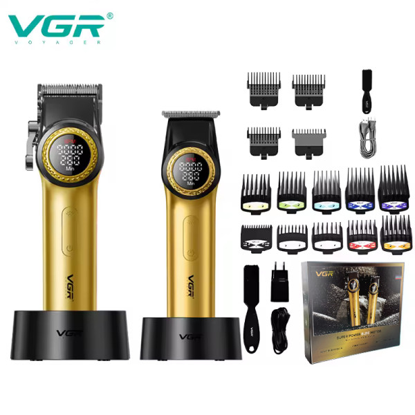 Комплект VGR 2 в 1 V-001&V-977 GOLD, аккумуляторная машинка для стрижки (clipper) и триммер