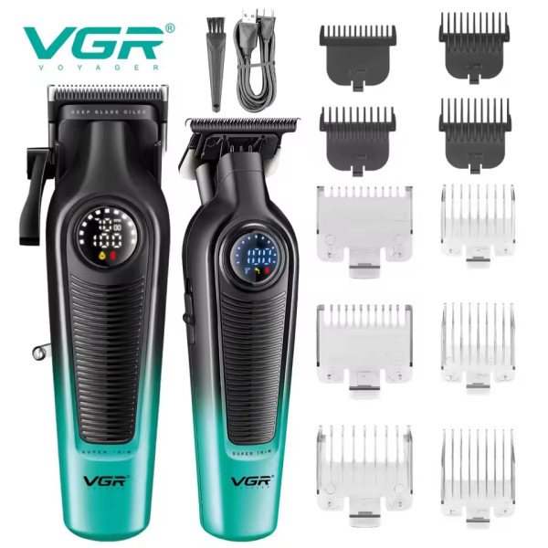 Комплект VGR 2 в 1 V-196&996 GREEN, аккумуляторная машинка для стрижки (clipper) и триммер