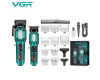 Комплект VGR 2 в 1 V-600&900 GREEN, аккумуляторная машинка для стрижки (clipper) и триммер, 10 насадок, LED display, 7000 RPM