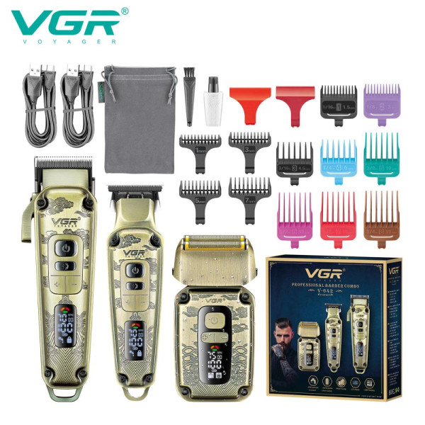 Комплект VGR 3 в 1 V-642 акумуляторна машинка для стриження (clipper), триммер та електробритва (шейвер)