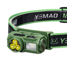 Ліхтар налобний YEMAO YM-T614-4XTE+2LED(white+red), Motion Sensor, Li-Ion акумулятор, ЗП Type-C, магніт