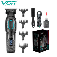 Триммер VGR V-254 GREEN, 4 насадки, 7000 RPM, 2000 mAh, LED display