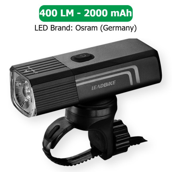 Велофара потужна LEADBIKE LD88-OSRAM 400LM, 2000mAh, waterproof, children lock, Li-Ion акумулятор, ЗУ Type-C