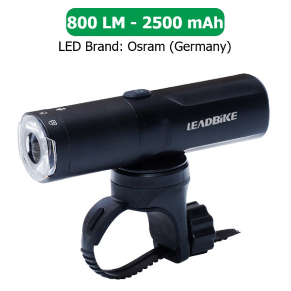 Велофара потужна LEADBIKE M03-OSRAM 800LM, 2500mAh, waterproof, children lock, Li-Ion акумулятор, ЗУ Type-C