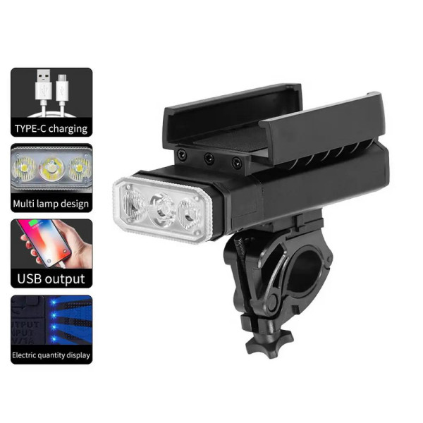 Велоліхтар BK09/Z-03-3T6, Power Bank, Li-Ion акумулятор, ЗУ Type-C