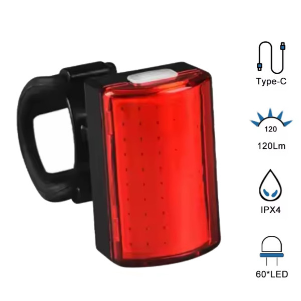 Велосипедна Стоп Мигалка Задня Baisk LED-USB C-Type MY-2105 Прямокутна Червоне Світло