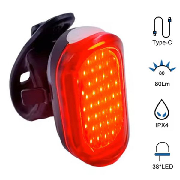 Велосипедна Стоп Мигалка Задня Baisk LED-USB C-Type MY-2106 Овальна Червоне Світло
